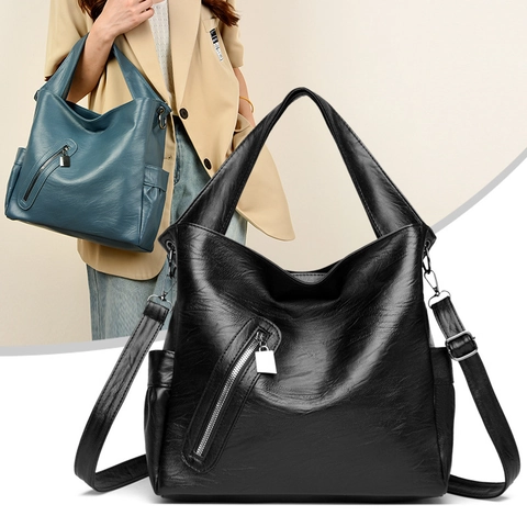 Damen Casual PU Leder Umhängetasche Große Kapazität Weiche Tragetasche Verstellbarer Riemen Mode Pendler Feste Achsel Tasche