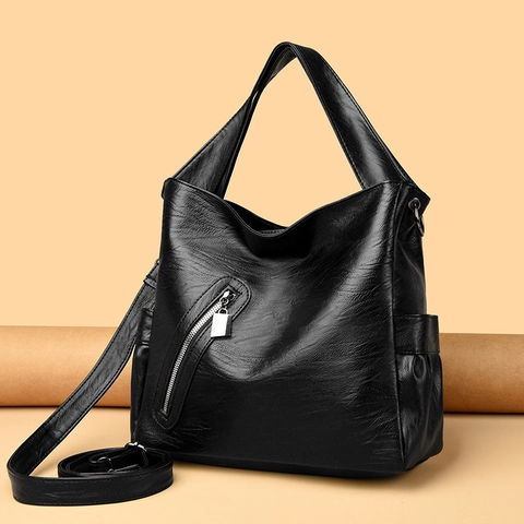 Damen Casual PU Leder Umhängetasche Große Kapazität Weiche Tragetasche Verstellbarer Riemen Mode Pendler Feste Achsel Tasche