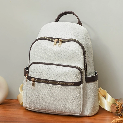 Mochila de Moda para Mujer de Cuero PU Tejido Antirrobo Gran Capacidad Bolso de Hombro Casual de Viaje para Mujer Mochila Retro Simple