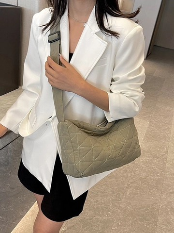 Fashion Large Capacity Quilted Dumpling Bag Minimalist Polyester Diamond Stitch Crossbody Shoulder Bag For Women Casual Travel Purse