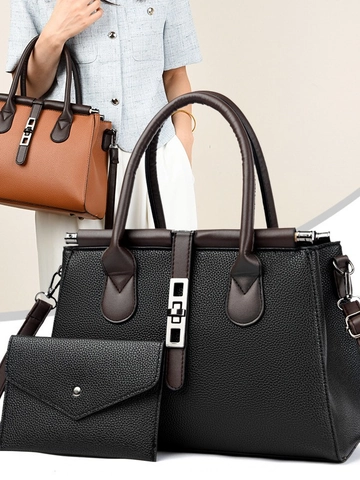 Set Borsa a Tracolla in PU Donna Vintage Borsa a Mano e Pouch Con Serratura in Metallo Tinta Unita Street Fashion Borsa a Spalla