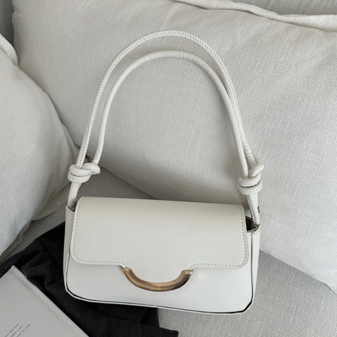 Minimalist PU Leather Underarm Bag For Women Niche Design Shoulder Bag With Gold Metal Buckle Knot Strap Versatile Handbag