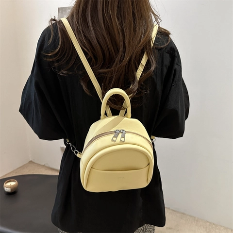 Mochila de Moda Mini de Cuero de PU para Mujer Color Sólido Estilo Coreano Pequeña Mochila Casual para Viajes