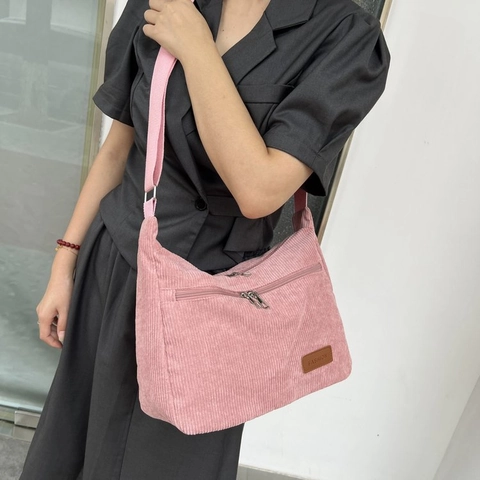 Women Corduroy Crossbody Bag Large Capacity Solid Color Underarm Shoulder Bag Urban Simple Fashion Commuter Messenger Bag Soft Purses