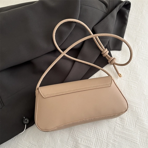 Dames Minimalistische PU Leren Okseltas Mode Bloem Sluiting Schoudertas Casual Vintage Baguette Stijl Handtas