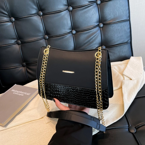 Vintage Crocodile Pattern PU Leather Shoulder Bag For Women Fashion Chain Small Square Bag Solid Color Underarm Bag Crossbody Handbag