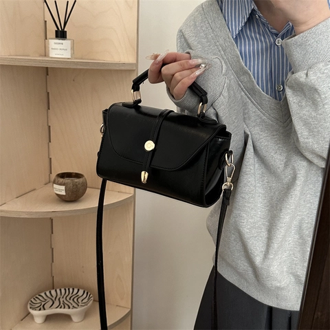 Borsa a Tracolla in Pelle PU Retrò per Donna Borsa a Mano con Patta e Cuciture alla Moda con Hardware Tonalità Oro Borsa a Spalla Versatile Quotidiana