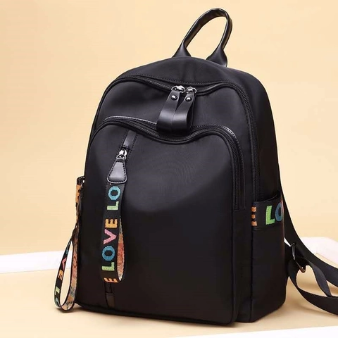 Mode Damen Leinwand Rucksack Stilvolle Love Band Dekoration Große Kapazität Reise Schultasche Multi Reißverschluss Taschen Freizeit Rucksack
