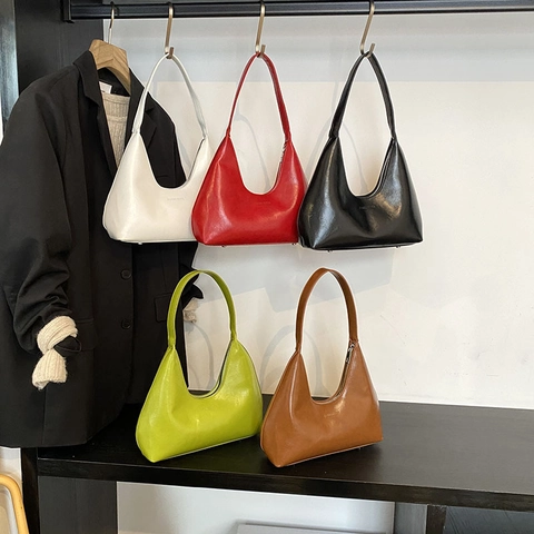 Borsa Hobo in Pelle PU Lucida Vintage da Donna Borsa a Tracolla a Mezzaluna Minimalista Borsa Sottobraccio retrò per Tutti i Giorni