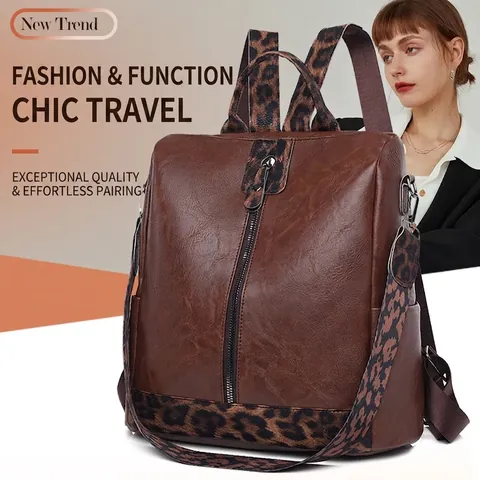 Mochila de Mujer en Piel Sintética con Estampado de Leopardo Antirrobo Bolso de Hombro Suave para Viajes Diario Casual