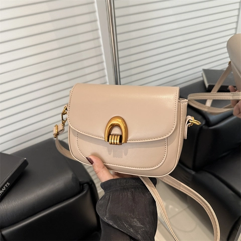 Vintage PU Leder Satteltasche Schultertasche Für Damen Minimalistische U-Förmige Metallschnalle Achseltasche Umhängetasche Mode Handtasche