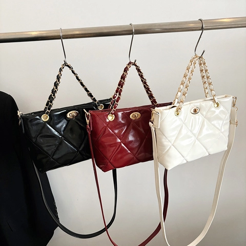 Borsa a Tracolla da Donna in Pelle PU Trapuntata a Rombi Moda Manico a Catena Tote Borsa Crossbody Chiusura Metallo Elegante