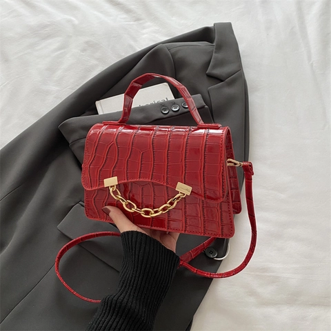 Damen Krokodil Geprägt Schultertasche Mode Kette Dekor Kleine Quadratische Tasche Urbaner Minimalismus PU Leder Umhängetasche