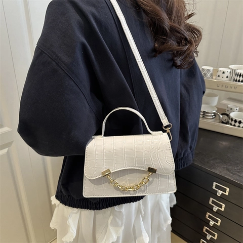 Damen Krokodil Geprägt Schultertasche Mode Kette Dekor Kleine Quadratische Tasche Urbaner Minimalismus PU Leder Umhängetasche