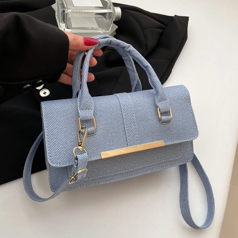 Borsa a Tracolla Piccola Quadrata in Pelle PU da Donna Semplice Borsa a Mano alla Moda con Dettaglio Cuciture e Barra in Metallo Dorato