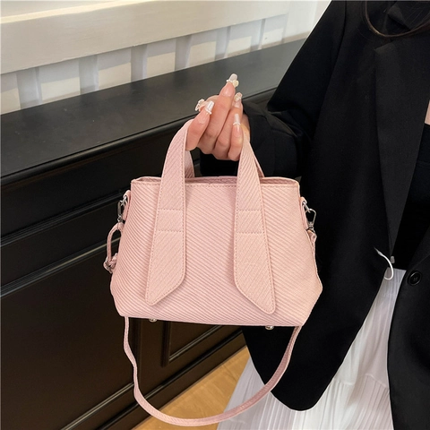 Damen Strukturierte PU Leder Umhängetasche Gestreifte Patchwork Tote Bag Große Kapazität Crossbody Messenger Bag Handtasche