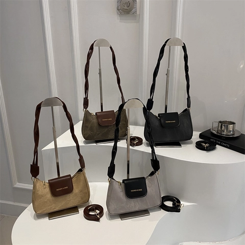 Bolso de Hombro Vintage de Cuero PU y Lona de Color en Contraste para Mujer Bolso Cuadrado de Moda para el Trabajo