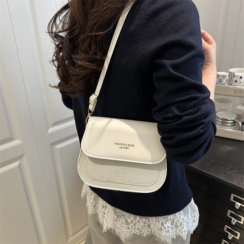 Women Fashion PU Leather Shoulder Bag Solid Color Flap Crossbody Bag With Embossed Texture Casual Square Handbag For Daily