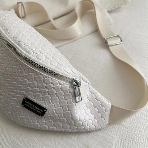 Gewebte PU Leder Brusttasche Damen Herren Lässige Umhängetasche Verstellbarer Gurt Sport Radfahren Modische Gürteltasche