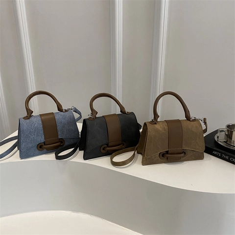 Mode Chic Niche Design Dames PU Leer Schoudertas Casual Denim Textuur Contrast Kleur Crossbody Kleine Vierkante Tas