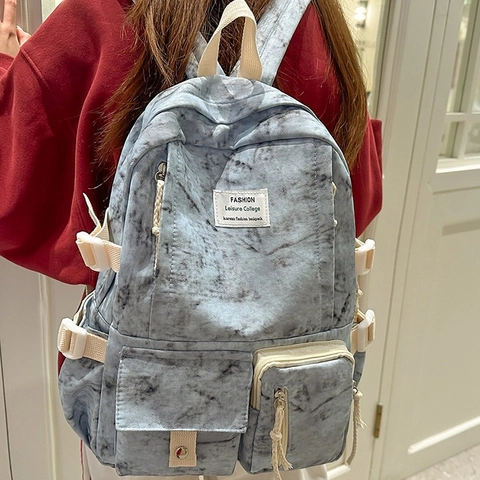 Studenten Rugzak Grote Capaciteit Nylon Marmerprint Middelbare School Schooltas Voor Jongens Meisjes Reizen Daypack