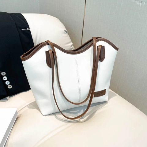 Bolso de Mano de Gran Capacidad para Mujer Cuero PU Bolso de Hombro Retro Minimalista Color Sólido para Oficina Diario