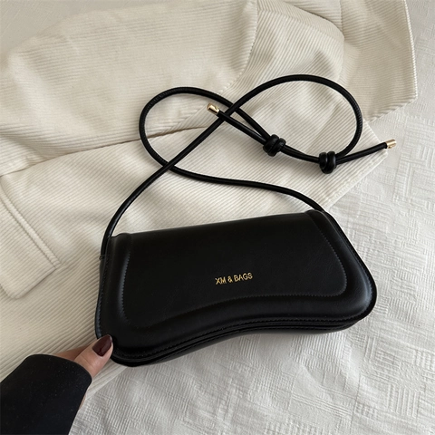 Chic Underarm Shoulder Bag Synthetic Leather Curved Bottom Knotted Strap Magnetic Closure For Women Minimalist Niche Vintage