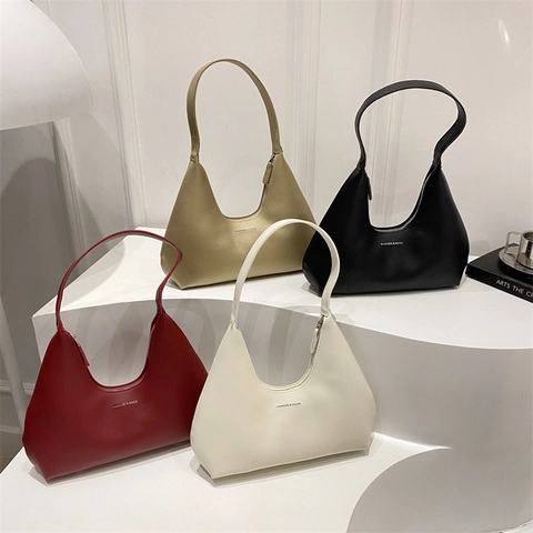 Women Fashion PU Leather Hobo Shoulder Bag Minimalist Half Moon Underarm Handbag Solid Color Daily Commute Tote Bag