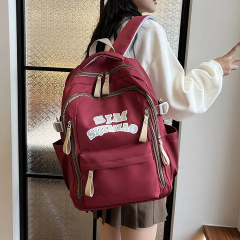 Mode Nylon Rucksack Für Studenten Einfache Schultasche Für Tägliches Pendeln Große Kapazität Buchstaben Druck Rucksack Reisetasche
