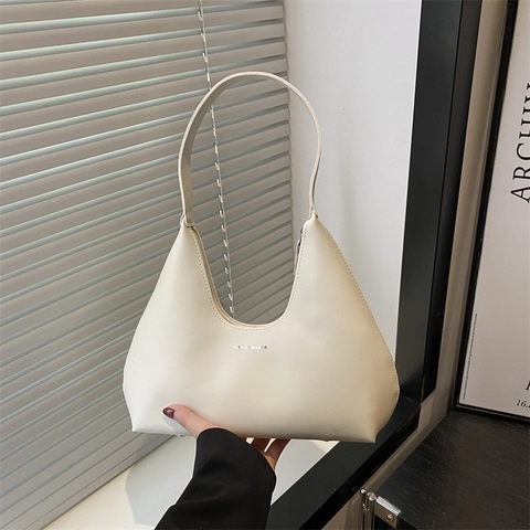 Women Fashion PU Leather Hobo Shoulder Bag Minimalist Half Moon Underarm Handbag Solid Color Daily Commute Tote Bag