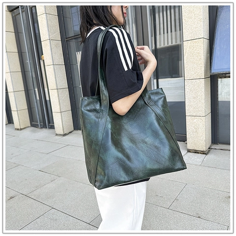 Vintage Große Kapazität PU Leder Tote Bag Für Damen Retro Ölwachs Textur Schultertasche Mode Pendler Handtasche