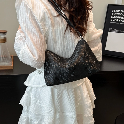 Borsa Sottoascellare da Donna in Pelle PU con Trama a Serpente Moda Semplice Borsa a Tracolla per Pendolari con Dettaglio Nodo