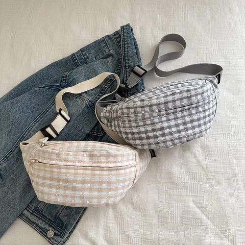 Damen Mädchen Japanischer Stil Gingham Kariert Gürteltasche Casual Polyester Crossbody Brusttasche Vielseitige Fanny Pack