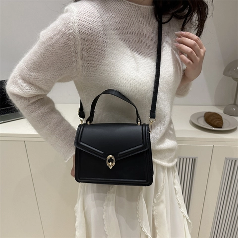Bolso de Hombro Cuadrado Pequeño de Cuero PU de Estilo Coreano Para Mujer Bolso de Bandoulière Minimalista de Color Sólido Con Cierre de Metal