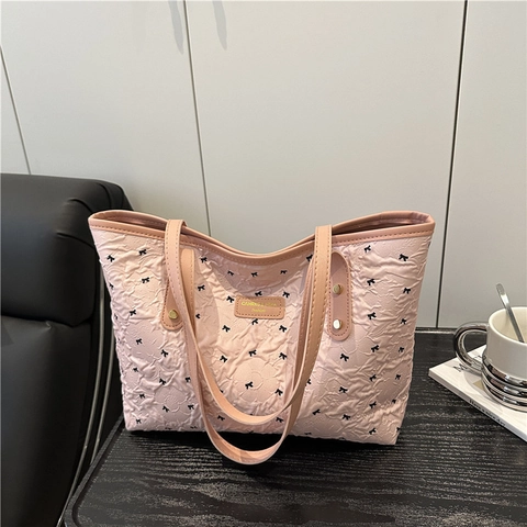 Borsa Tote Trapuntata con Fiocco da Donna Grande Capacità Borsa a Tracolla in PU Dolce Pendolare Borsa Sottoascellare