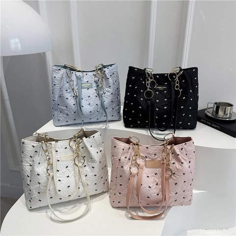 Mode Schleifendruck Gesteppte Tote Bag Große Kapazität Polyester Umhängetasche Elegante Pendler Unterarm Handtasche Damen