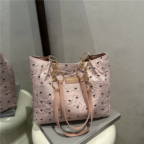 Mode Schleifendruck Gesteppte Tote Bag Große Kapazität Polyester Umhängetasche Elegante Pendler Unterarm Handtasche Damen