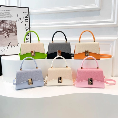 Damen Koreanischer Stil Kontrastfarbe Handtasche Quadratisch 2025 Sommer Neu Patchwork PU Webstoff Schultertasche Mit Schloss