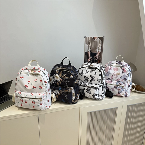 Fashion Dames Nylon Rugzak Vlinder Kers Bloemenprint Grote Capaciteit Student Schooltas Casual Reizen Laptop Daypack