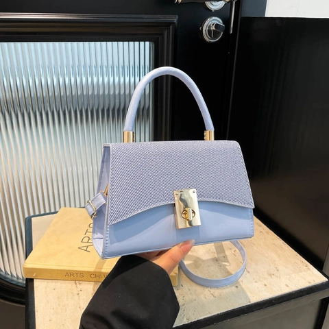 Damen Koreanischer Stil Kontrastfarbe Handtasche Quadratisch 2025 Sommer Neu Patchwork PU Webstoff Schultertasche Mit Schloss