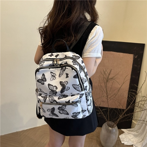 Fashion Dames Nylon Rugzak Vlinder Kers Bloemenprint Grote Capaciteit Student Schooltas Casual Reizen Laptop Daypack