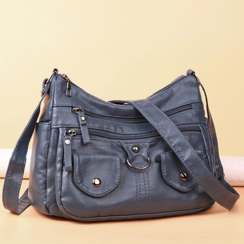 Borsa a Tracolla da Donna in Pelle PU Retro Multi-tasca Borsa a Tracolla in Pelle Lavabile per Mamma Borsa Casual Quotidiana