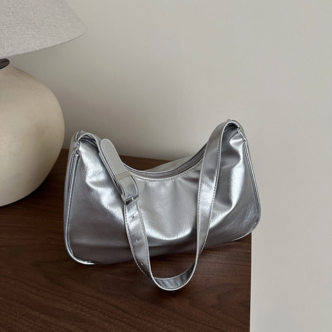 Borsa a Spalla Sottobraccio in Pelle PU Lucida Minimalista per Donna Borsa a Mezzaluna Retrò Borsa a Mano Moda Casual