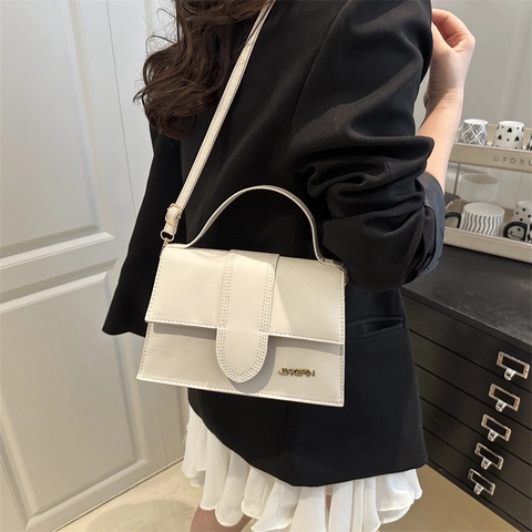 Elegante Borsa a Spalla con Patta in Pelle PU Stile Francese per Donna Piccola Borsa Quadrata con Cuciture a Tracolla