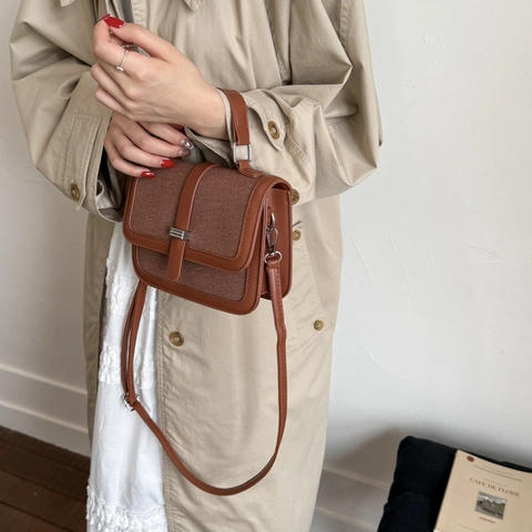 Urbane Einfache Damen PU Leder Farbblock Umhängetasche Mode Vielseitige Nähte Schultertasche Mit Tragegriff Quadratische Tasche