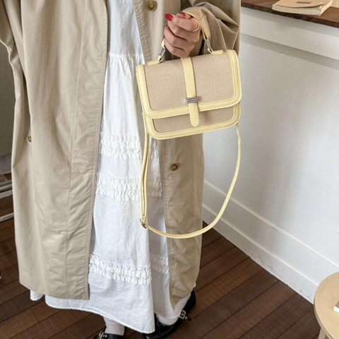 Urbane Einfache Damen PU Leder Farbblock Umhängetasche Mode Vielseitige Nähte Schultertasche Mit Tragegriff Quadratische Tasche