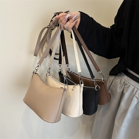 Bolso de Axila de Cuero PU a la Moda para Mujer Bolso de Hombro Minimalista con Estampado de Letras y Correa Ajustable