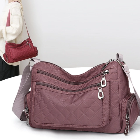 Borsa a Spalla da Donna Trapuntata a Rombi Grande Capacità Impermeabile in Tessuto Oxford Borsa a Tracolla Casual Viaggio