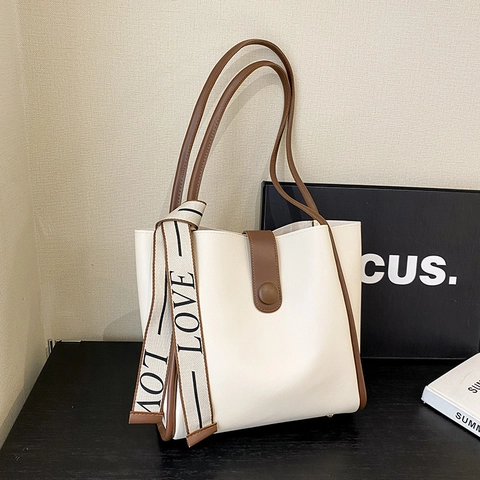 Damen Große Kapazität PU Leder Tote Bag Und Beutel Verbund Schultertasche Elegant Einfache Mode Arbeit Handtasche Mit Schal