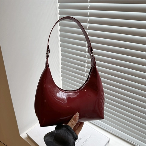 Borsa Hobo Sottobraccio in Vernice a Mezzaluna Borsa a Spalla con Cerniera Minimalist Street Fashion Donna Borsa Quotidiana